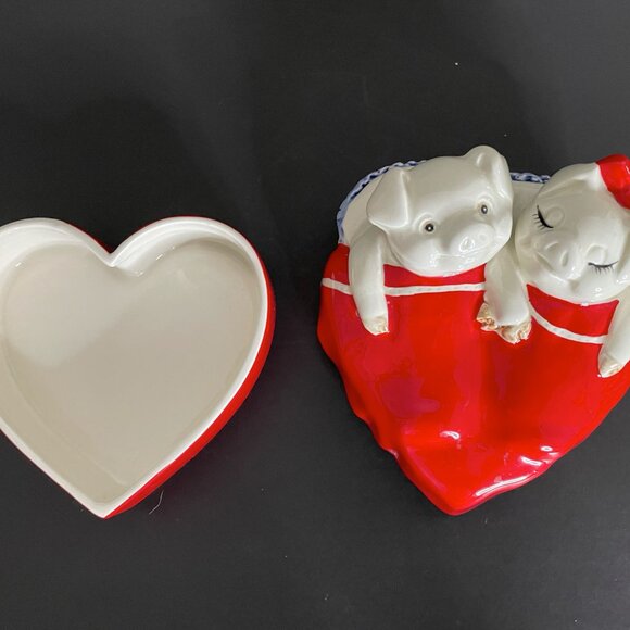 Lovable Fitz & Floyd Makin' Bacon Heart Shaped Trinket Dish Box - Picture 5 of 5